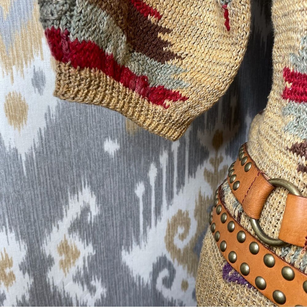 Ralph Lauren Tan Multi Southwest Aztec Hand-Knit Linen Silk V-Neck S/S Sweater - Picture 3 of 16